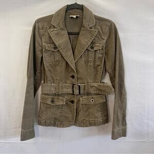 Ann Taylor Loft Jacket Womens Size 2 Corduroy Button Down Belted Earthy Neutral